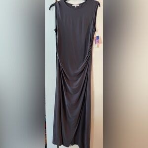 Elegant Draped Maxi Dress in Charcoal Gray